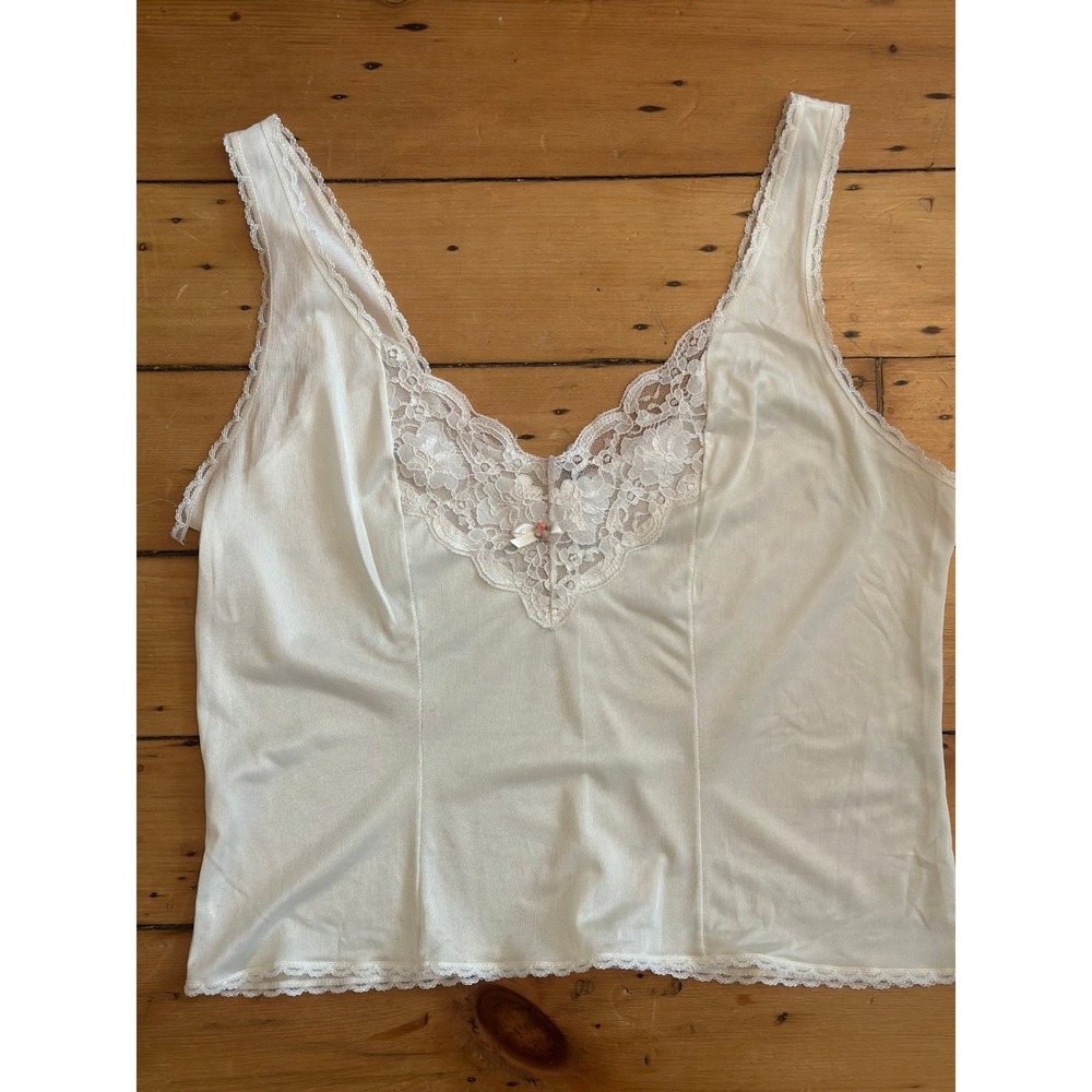 vintage coquette fairy slip top with lace and pink flower detail